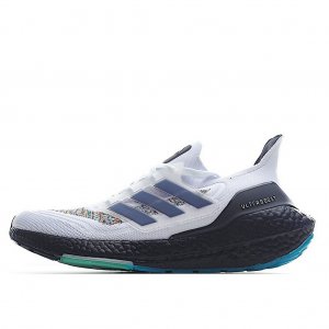 Tênis Adidas UltraBoost 21 - Branco Preto e Azul Escuro - Masculino 