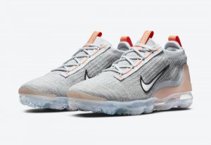 Tênis Nike Air VaporMax 2021 Flyknit - Cinza e Laranja - Masculino