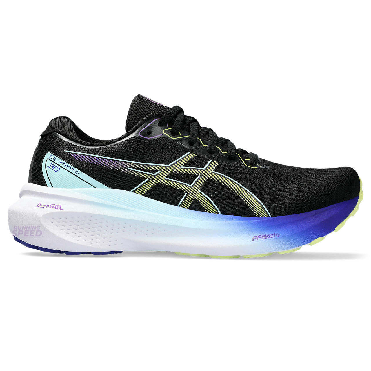 Tênis Asics Gel Kayano 30 - Preto Azul e Amarelo  - Feminino 