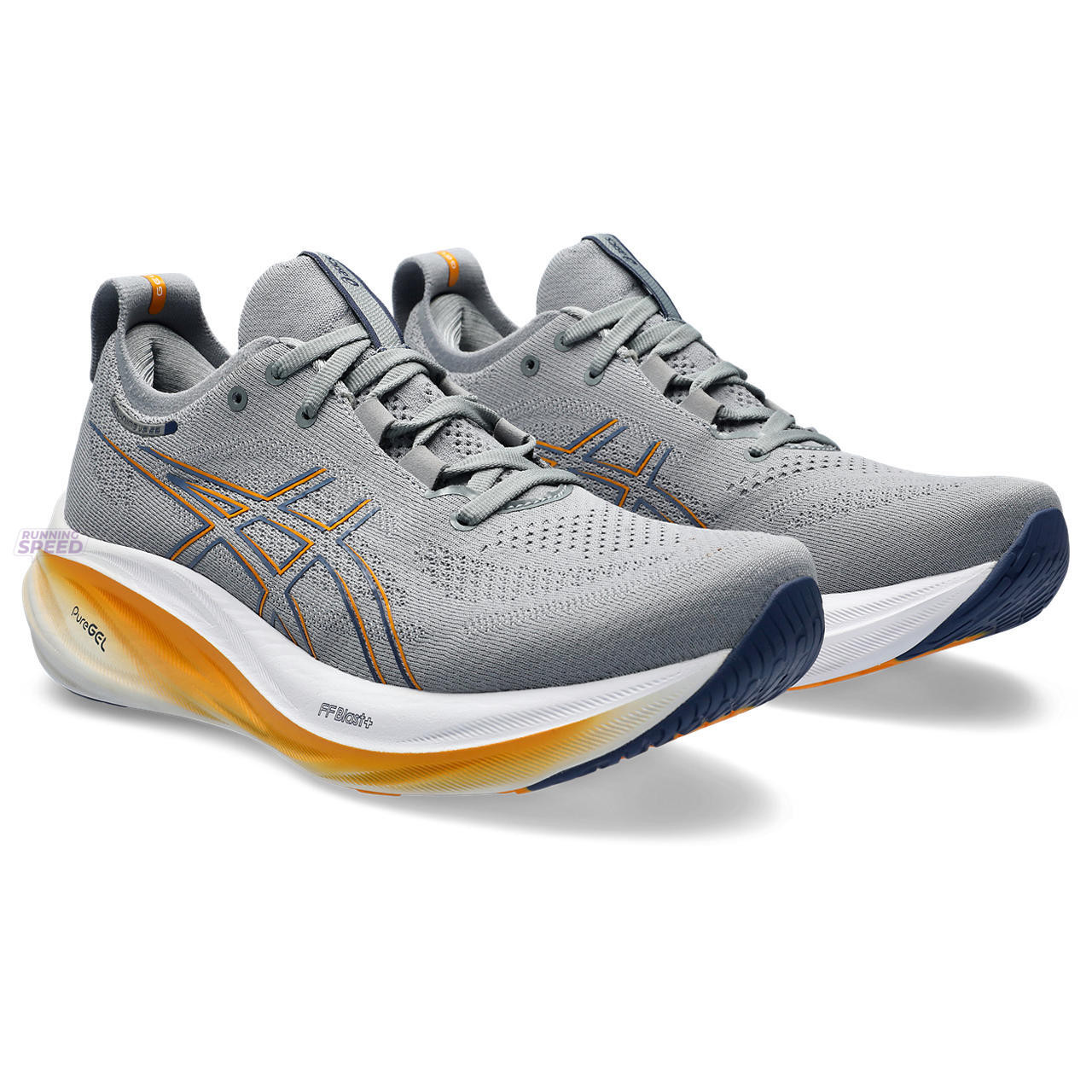 Tênis Asics Gel Nimbus 26 - Cinza e Azul Marinho Laranja - Masculino