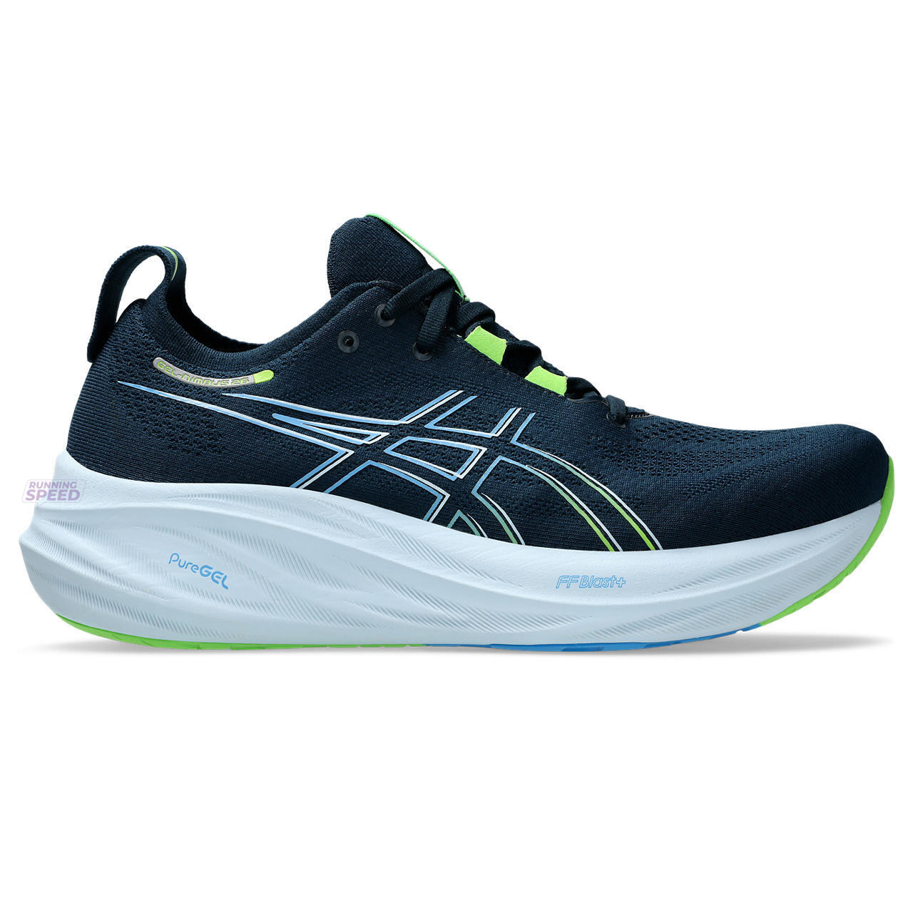 Tênis Asics Gel Nimbus 26 - Azul Escuro e Verde - Masculino 